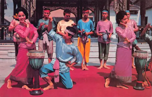 Thailand Bangkok Frauen Tanzen Folk Ethno Vintage Postkarte