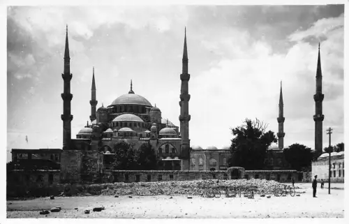 Türkei Konstantinopel Istanbul Blaue Moschee Fahrräder RPPC Vintage Postkarte