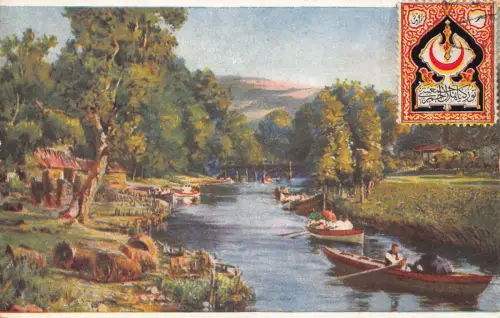 Türkei Istanbul Konstantinopel Les Eaux Douces D'Asie Fluss Boote Kunst Postkarte