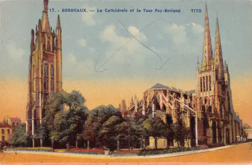Frankreich Bordeaux Kathedrale und Pey Berland Turm Vintage Postkarte