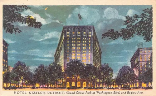 USA 1950 Detroit Michigan Grand Circus Park at Night Vintage Postkarte