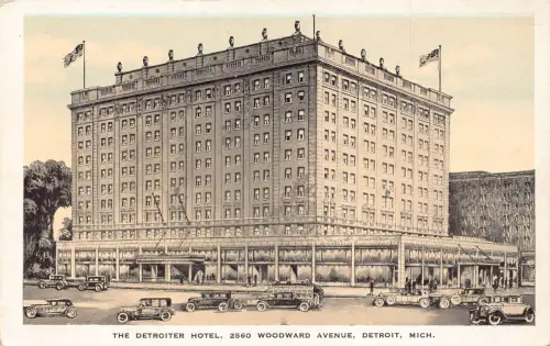 US Detroit Michigan Woodward Avenue Detroiter Hotel Autos Vintage Postkarte