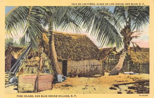 Panama San Blas Pine Island Indian Village Vintage Postkarte