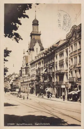 Schweiz 1924 Schaffhausen Bahnhofsplatz Conditorei RPPC Postkarte