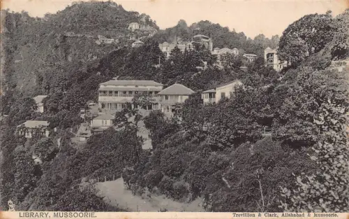 A996 Indien Mussoorie Bibliothek Vintage Postkarte