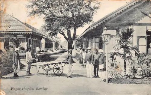 A996 Indien 1906 Pest Krankenhaus Bombay Ureinwohner Männer Wagen Vintage Postkarte