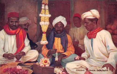 A993 Indiens Ureinwohner machen Blumengirlanden Kunst Oilette ethnische Art Postkarte