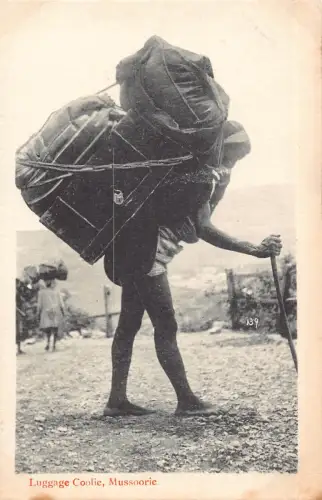A994 Indien Jobarten Gepäck Coolie Mussoorie Ureinwohner Mann ethnische Postkarte