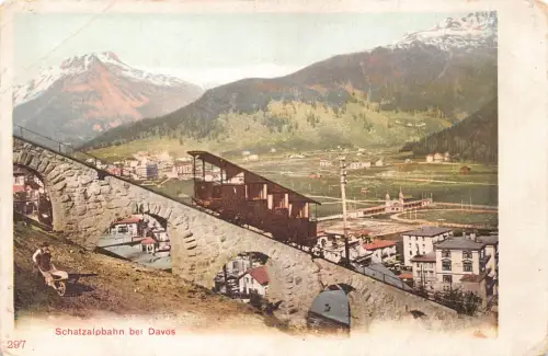 B008 Schweiz Schatzalpbahn bei Davos Standseilbahn Vintage Postkarte