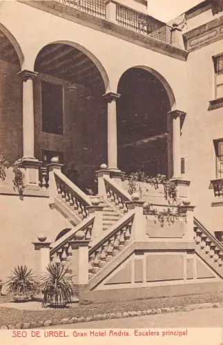 A991 Spanien Seo de Urgel Gran Hotel Andria Escalera Principal Vintage Postkarte