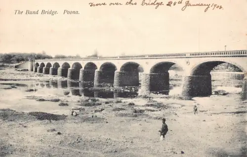 A997 Indien Poona 1908 The Bund Bridge Vintage Postkarte