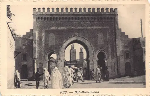 B009 Marokko Fes Bab Bou Jeloud Ureinwohner Vintage Postkarte