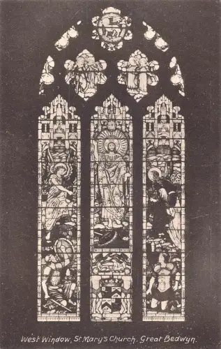 B003 England Westfenster St Mary's Church Great Bedwyn Vintage Postkarte