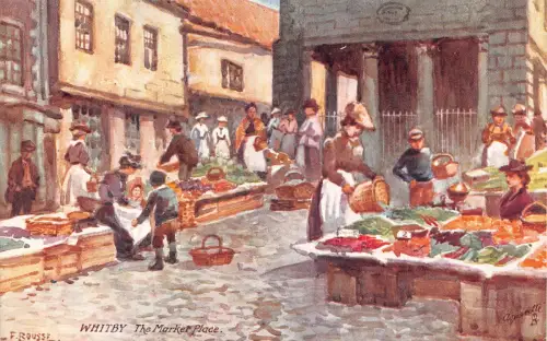 B006 England Whitby The Market Place Kunst Vintage Postkarte