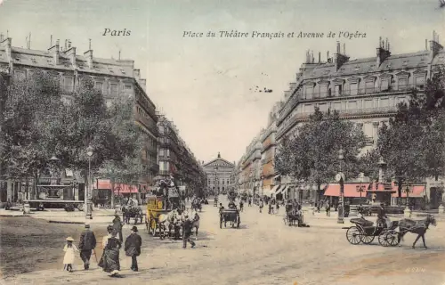 Frankreich Paris 1908 Place du Theatre Francais et Avenue de l'Opera Postkarte