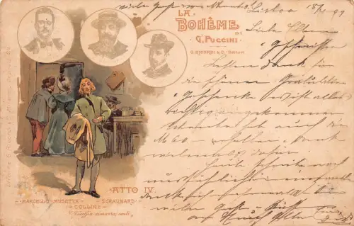 La Boheme Puccini Atto IV 1898 Litho Vintage Postkarte