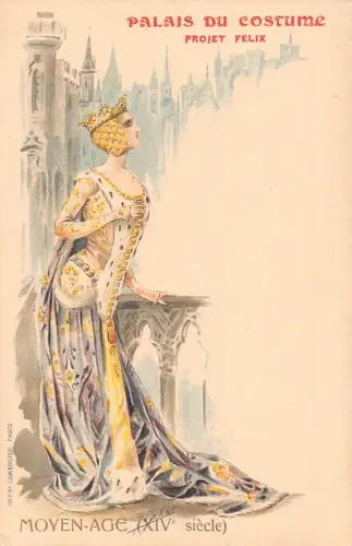 Frankreich Paris 1900 Weltausstellung Kostüm Mittelalter signiert Japhet Postkarte