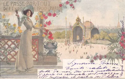 Frankreich Paris Le Passe-Par-Tout 1900 Weltausstellung Litho Vintage Postkarte
