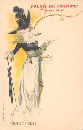 Frankreich Paris 1900 Weltausstellung Kostüm Directoire signiert Japhet Postkarte