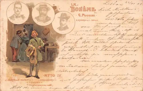 La Boheme Puccini Atto IV 1899 Litho Vintage Postkarte