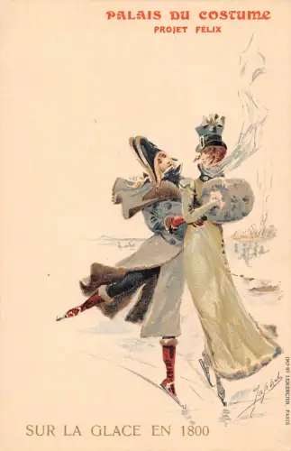 Frankreich Paris 1900 Universal Expo Kostüm Eislaufen signiert Japhet Postkarte