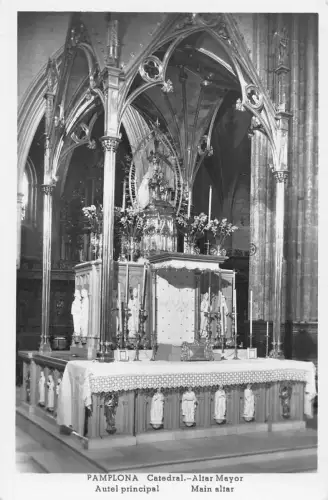 Spanien Pamplona Kathedrale Hauptaltar RPPC Vintage Postkarte