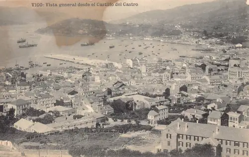 Spanien Vigo Vista General desde el Castillo del Castro Vintage Postkarte