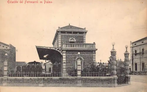 Spanien Estacion del Ferrocarril en Palma Bahnhof Vintage Postkarte