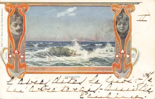 L554 Jugendstil Vormittag 1901 Litho Vintage Postkarte