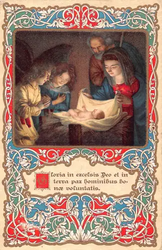 Weihnachtsgrüße 1918 Religiöse Kunst der Geburt Blumendetails Postkarte