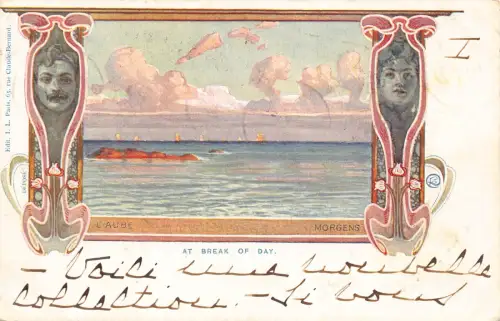 L554 Jugendstil Bei Tagesanbruch 1901 Litho Vintage Postkarte