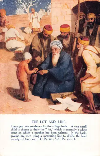 Religiöse Szene Junge und alte Männer Lot und Linie Dorfbewohner Länder Postkarte