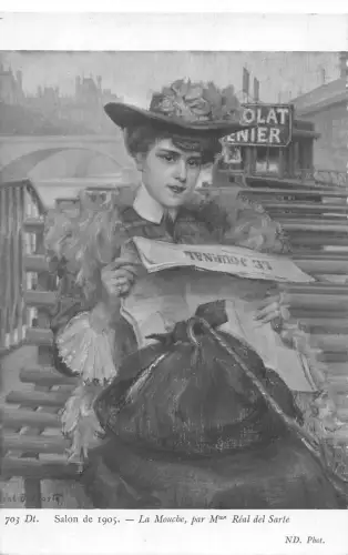 L464 Salon de 1905 La Mouche von Real del Sarte Frau liest Zeitung Postkarte
