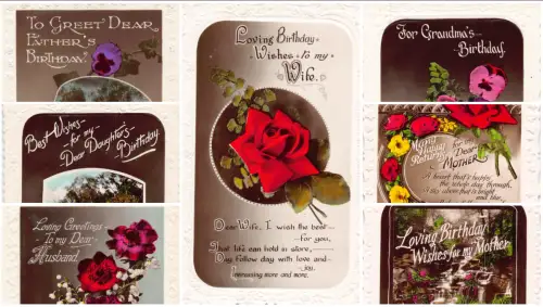 Geburtstagsgrüße an Familie Rosen Stiefmütterchen RPPC Lot 7 Postkarten B847