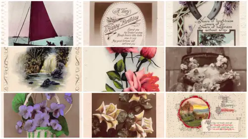 Geburtstagsgrüße Hufeisen Rosen Katze Segelboot Konvolut 9 Postkarten B847