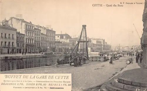 Frankreich Restaurant Buffet de Gare de Cette Sete Anzeige Quai du Bosc Postkarte B848