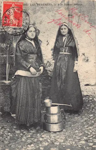 Frankreich 1909 Les Pyrenäen A La Bonne Quelle Trachten Postkarte B848