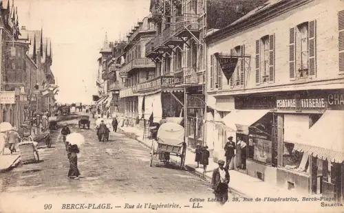 Frankreich Berck Plage Rue de l'Imperatrice Cafe Restaurant Vitrerie Postkarte B848