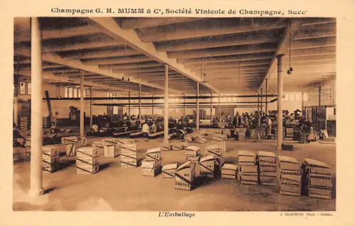 Frankreich Champagner GH Mumm&Co Fabrik Boxen L'Emballage Vintage Postkarte B848