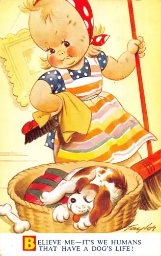 Kinder Bamforth Comic Humor Mädchen Dienstmädchen Sweep 1954 Wir haben ein Hundeleben! Postkarte