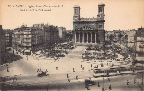 Frankreich Paris Saint Vincent de Paul Kirche Straßenbahn Vintage Postkarte