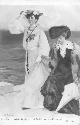 L464 Salon de 1905 A la mer, von Dupuy ausgefallene Hüte Frauen Regenschirm Postkarte