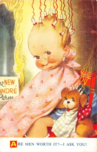 Bamforth Kinder Comic Mädchen und Hund beim Friseur Lohnen sich Männer? Postkarte