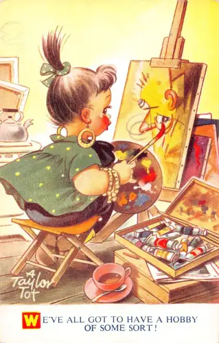 Bamforth Kinder Comic Humor Mädchen malen eine Art Hobby! Postkarte