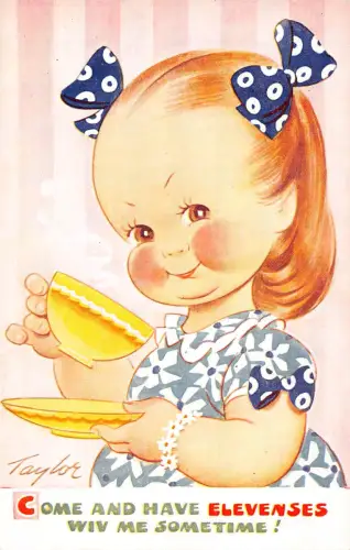 Kinder Bamforth Comic Humor Mädchen hat Tee Elevenses mit mir Irgendwann Postkarte