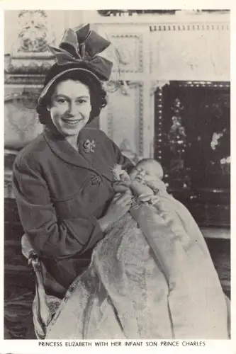 British Royalty Princess Elizabeth Infant Son Prince Charles RPPC Postkarte