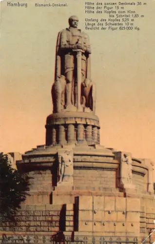 Deutschland Hamburg 1909 Denkmal Bismarck Vintage Postkarte