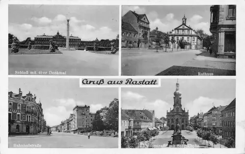 B071 Deutschland Gruss aus Schloss Rastatt Denkmal Rathaus Straße Postkarte