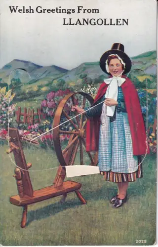 B081 Neuheit ausziehbare walisische Grüße von Llangollen Folk Woman Weave Postkarte