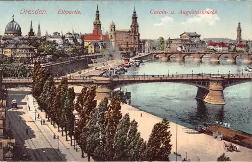 A020 Deutschland Dresden Elbpartie Carola Augustusbrücke Vintage Postkarte